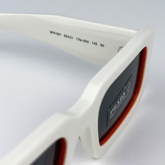 NEW Prada PR06YS 17M5S0 Talc Orange Dark Grey Rectangle Unisex Sunglasses - Picture 11 of 12